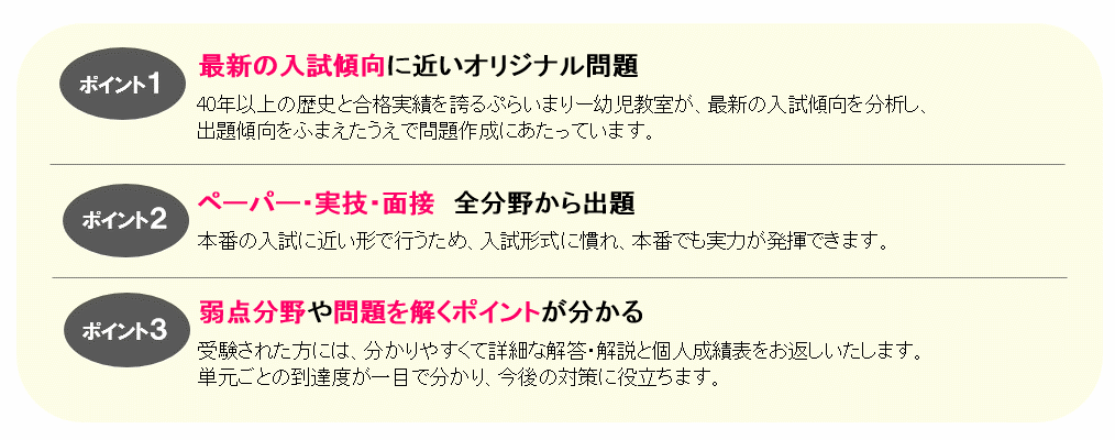 ぷらいまりー幼児教室 模試の特徴